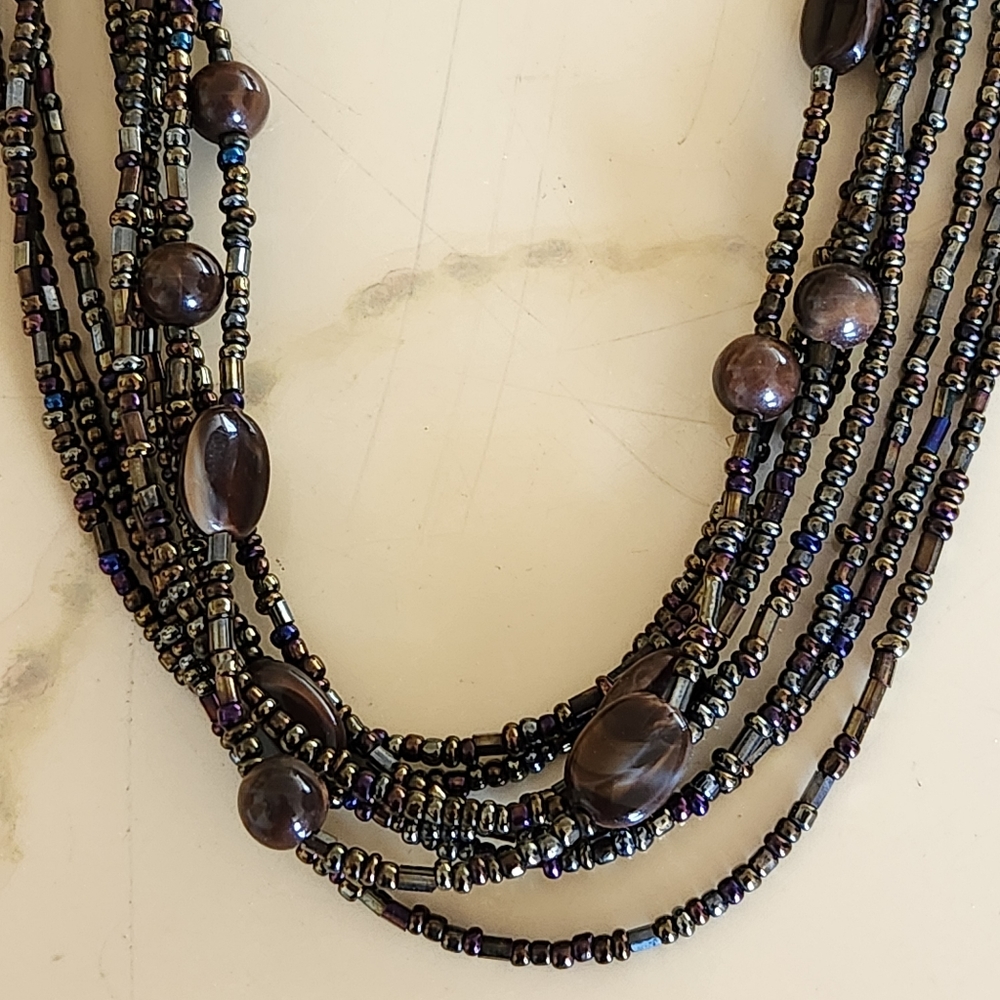 Brown Multistrand Beaded Necklace